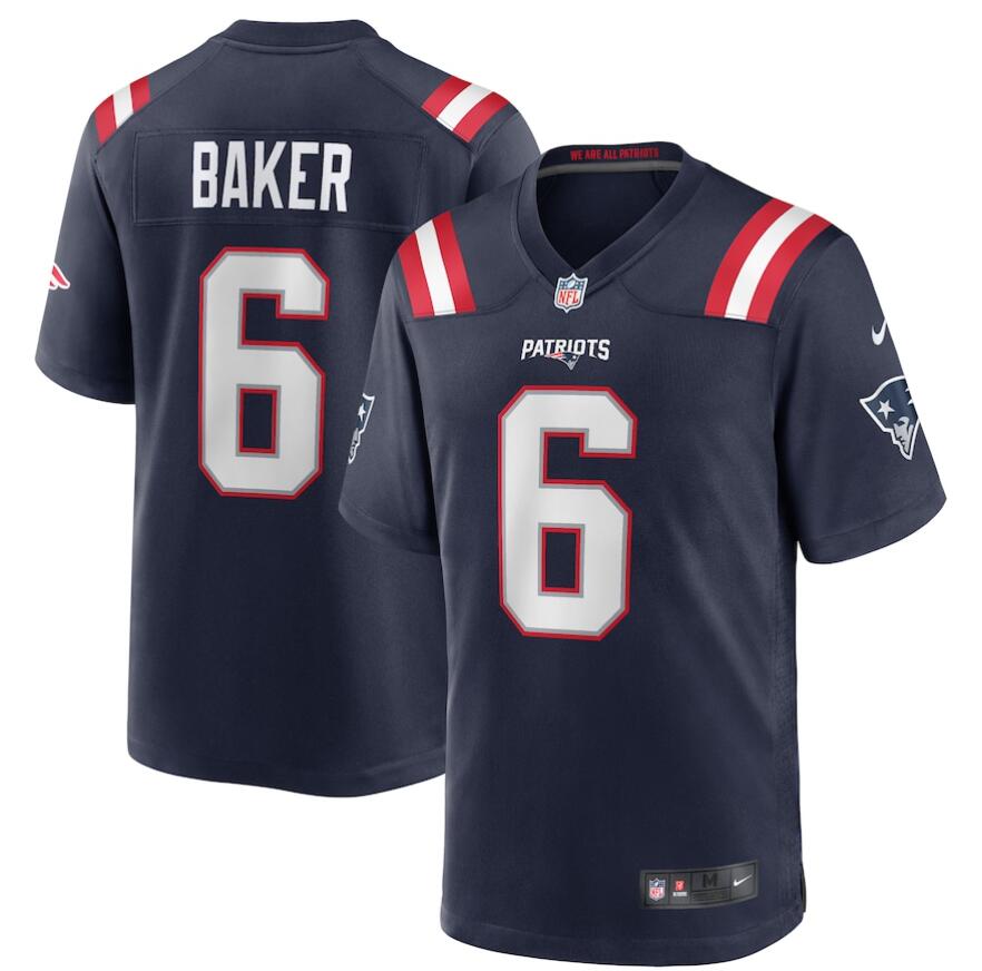 Men New England Patriots Nike #6 Javon Baker Navy Team Game Jersey